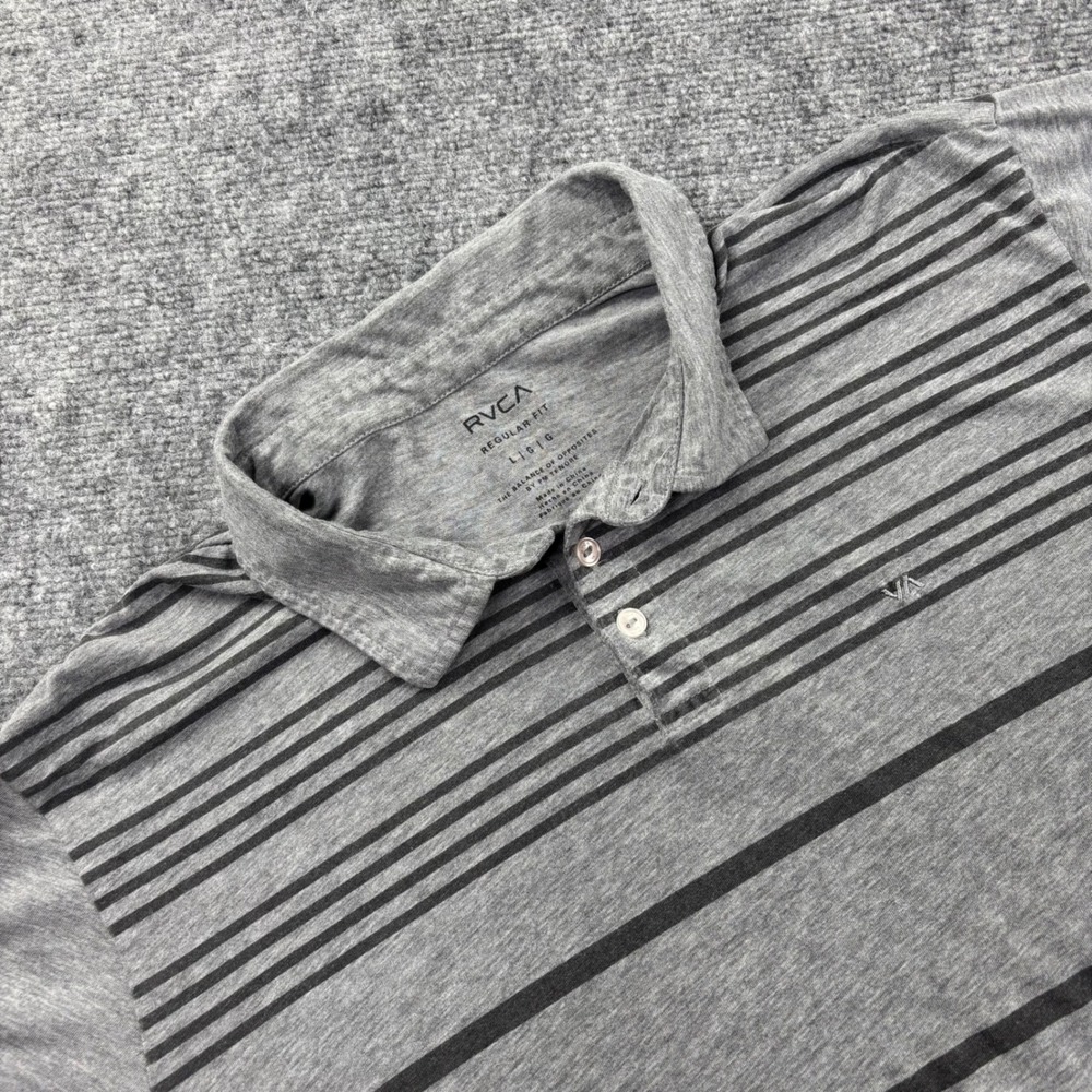 RVCA Polo Shirt Large Gray Striped Regular Fit Short Sleeve Men's